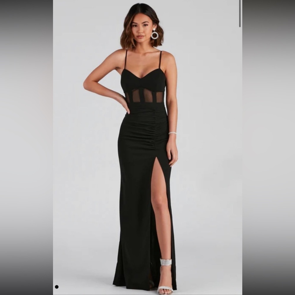 Black Mesh Cut Out Formal Dress